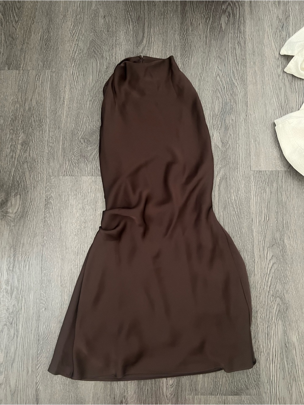Babaton Backless Brown Satin Halter Dress